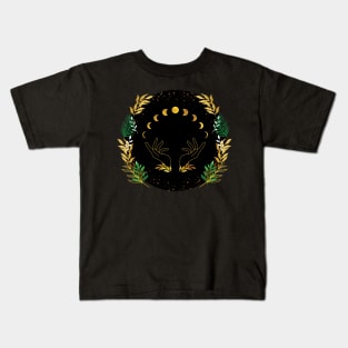 Gold Moon Phase Floral Kids T-Shirt